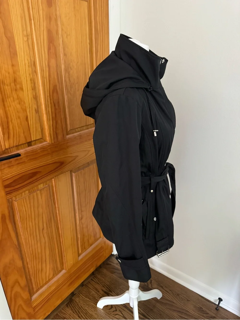 Michael Kors Black Women's Belted Hooded Rain Jacket